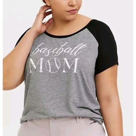 Torrid  Baseball T-Shirt Sz 2X 2 Grey Black Raglan Baseball Mom Graphic Tee New - Picture 4 of 6
